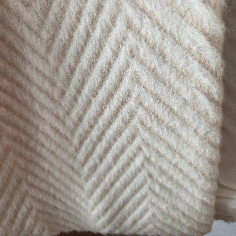 Women's Nipon Couture Cream & Beige Herringbone Llama Wool Coat Size 8 - Picture 4 of 14